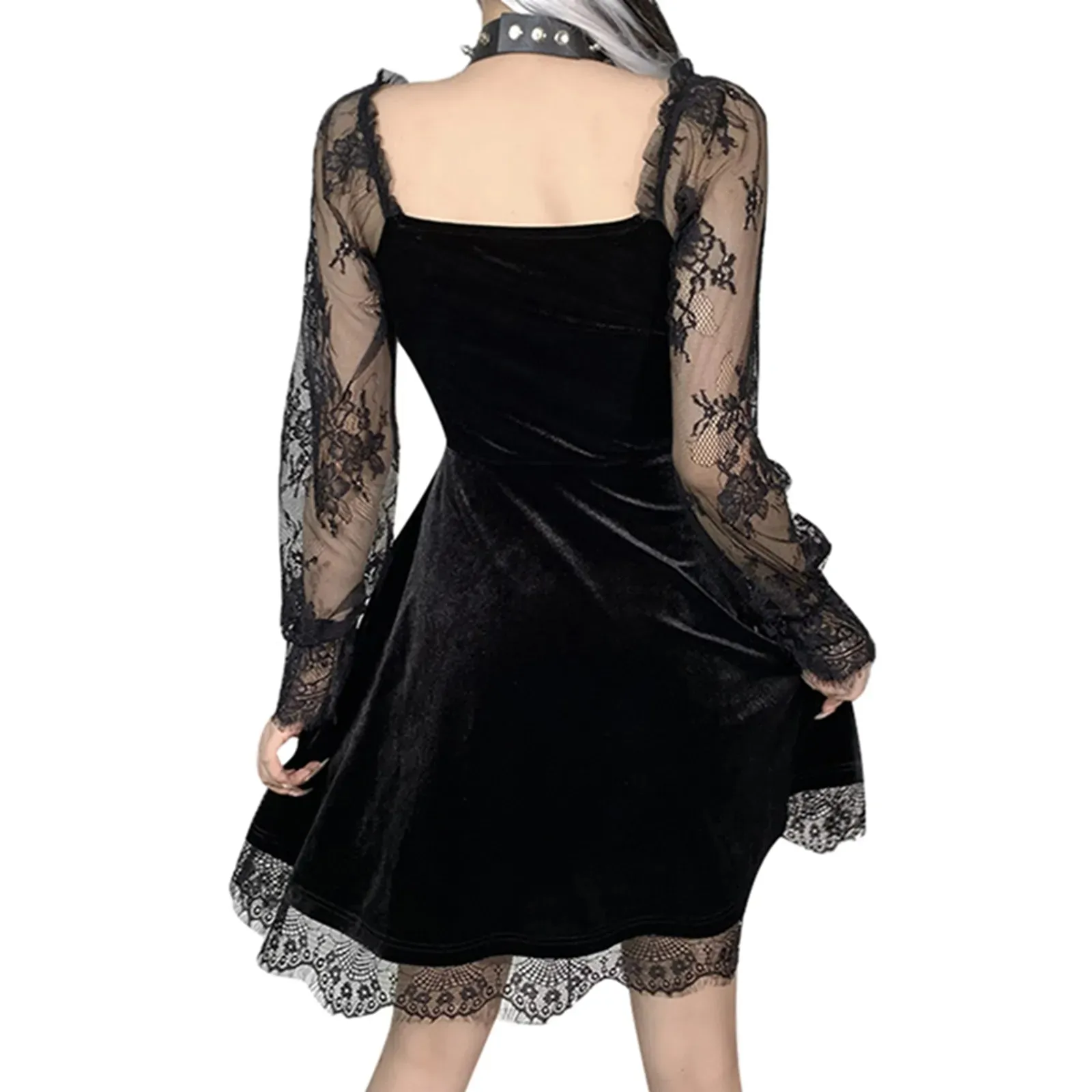 Dark Temptations: E-Girl Grunge Gothic Lace Trim Mini Dress - Y2K Women's 90s Vintage Punk Harajuku Lolita
