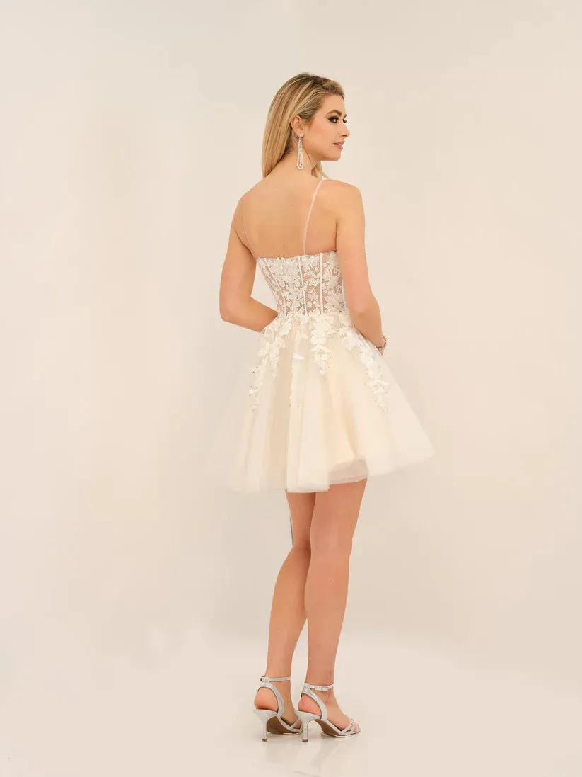 Dave & Johnny 11206 Short Sheer Lace Homecoming Dress Crystal Cocktail Gown