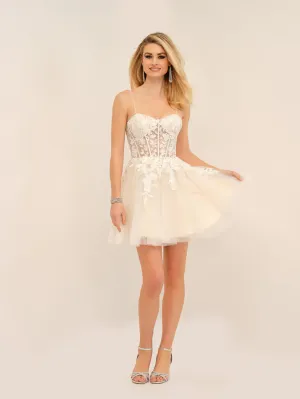 Dave & Johnny 11206 Size 12 Fuchsia Short Sheer Lace Homecoming Dress Crystal Cocktail Gown