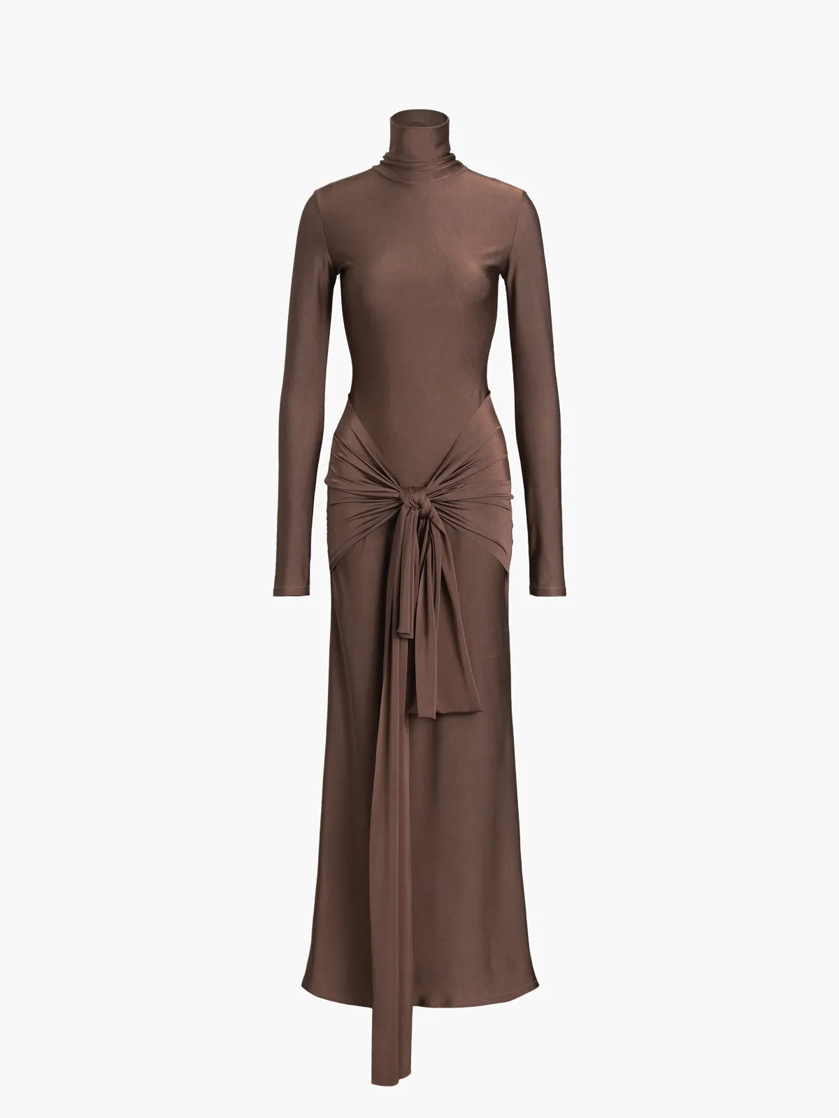 Draped Turtleneck Low Trendy Waist Twist Long Dress