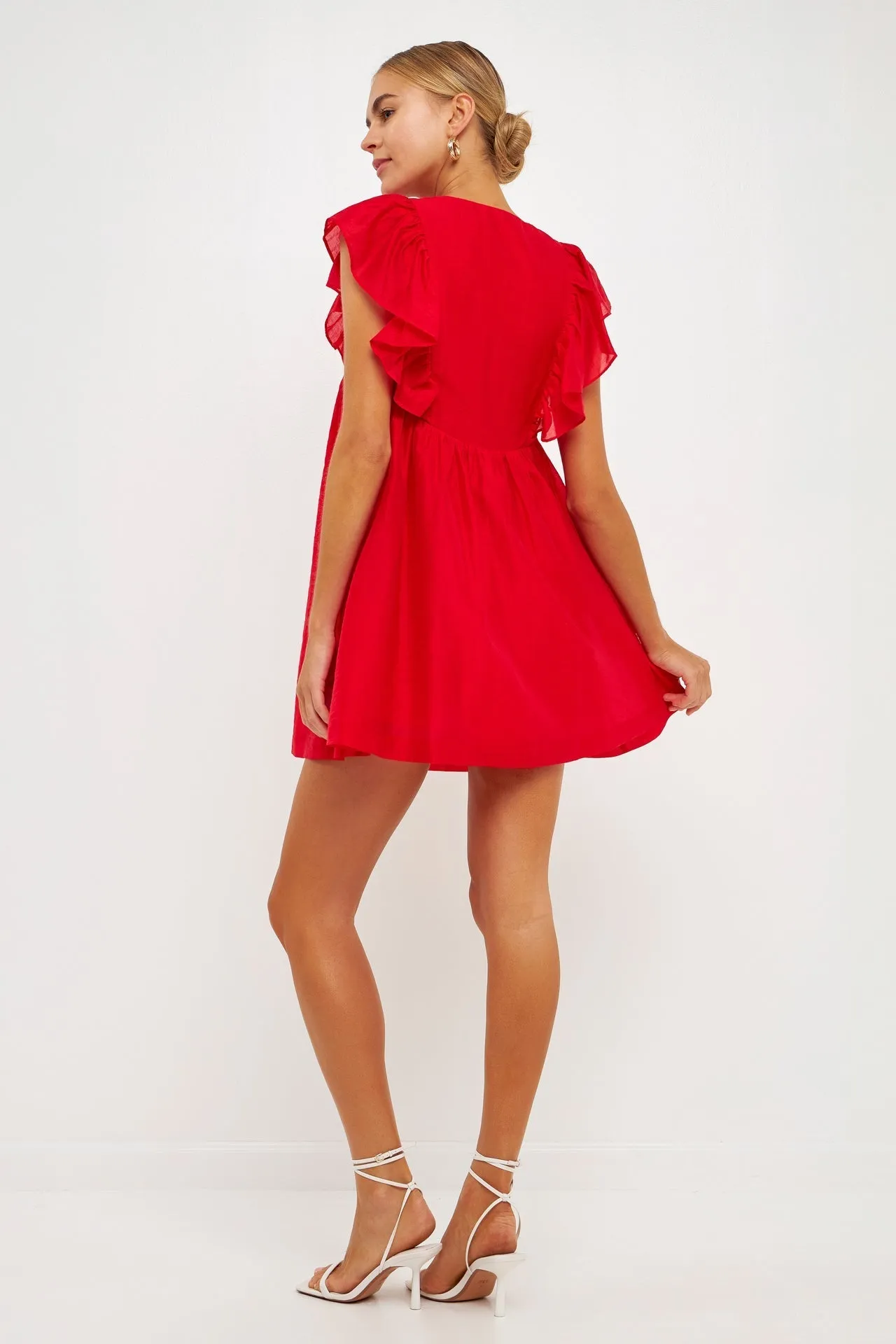 Endless Rose - Ruffled V Neck Mini Flounce Dress