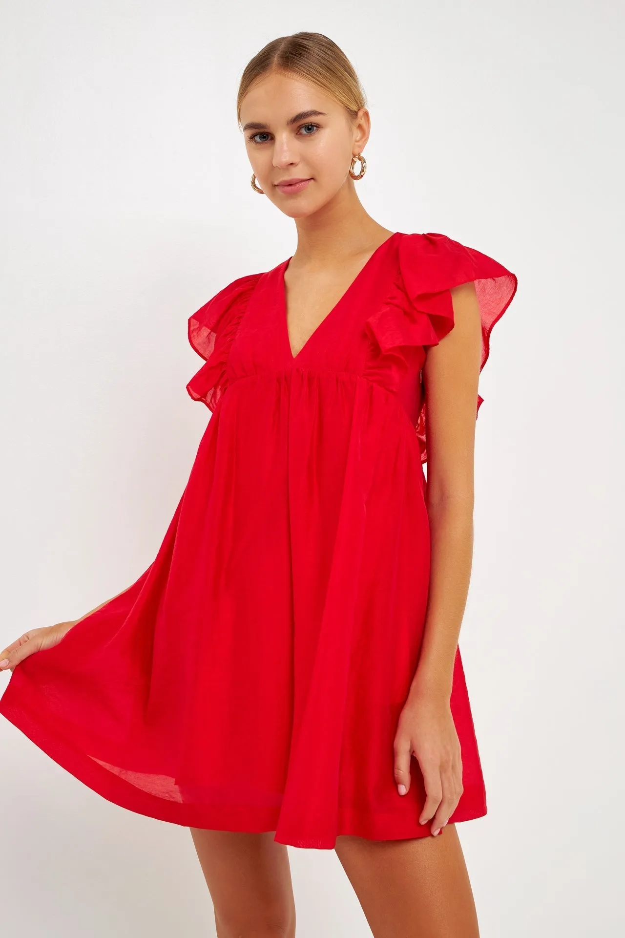 Endless Rose - Ruffled V Neck Mini Flounce Dress