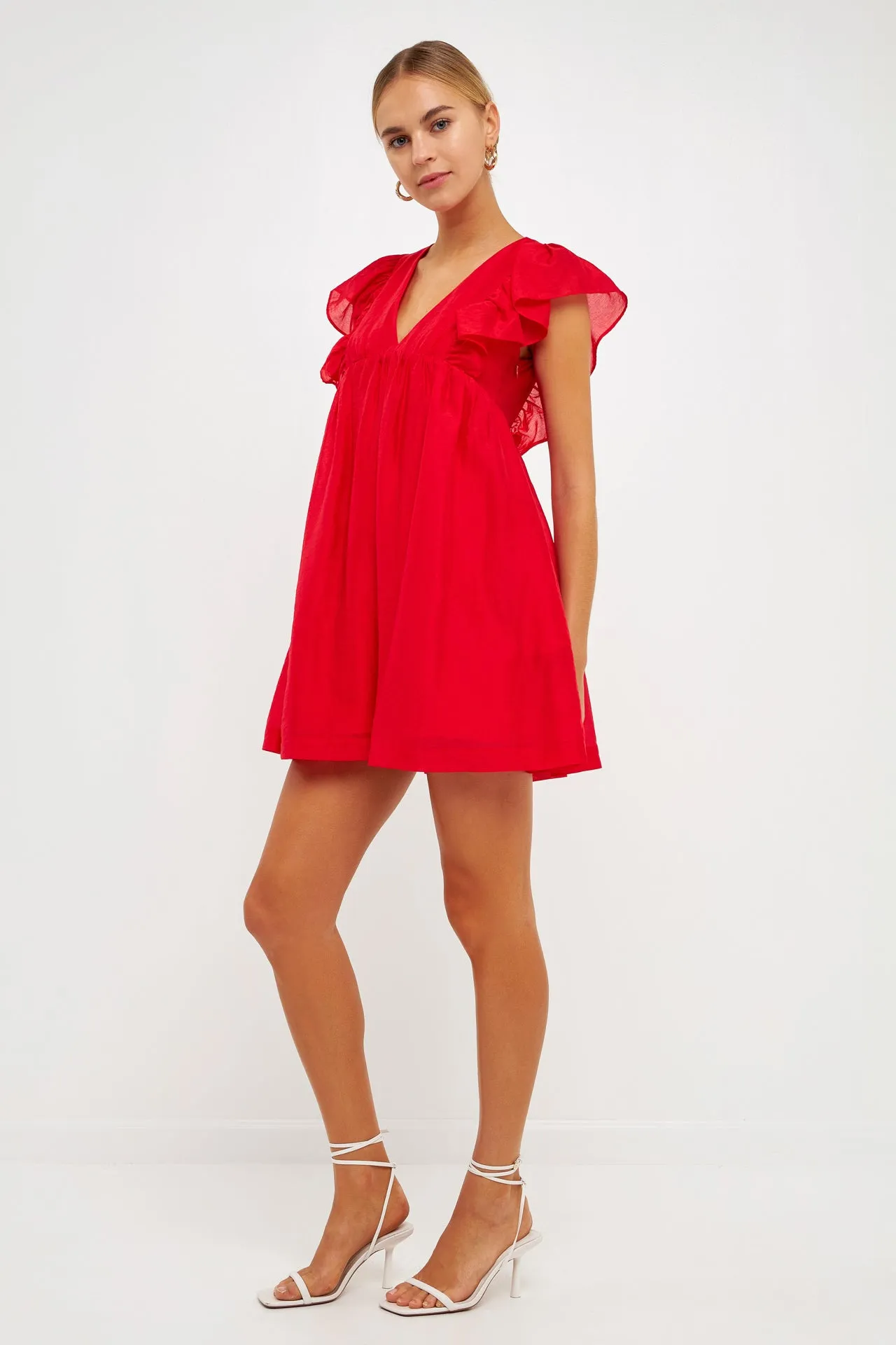 Endless Rose - Ruffled V Neck Mini Flounce Dress