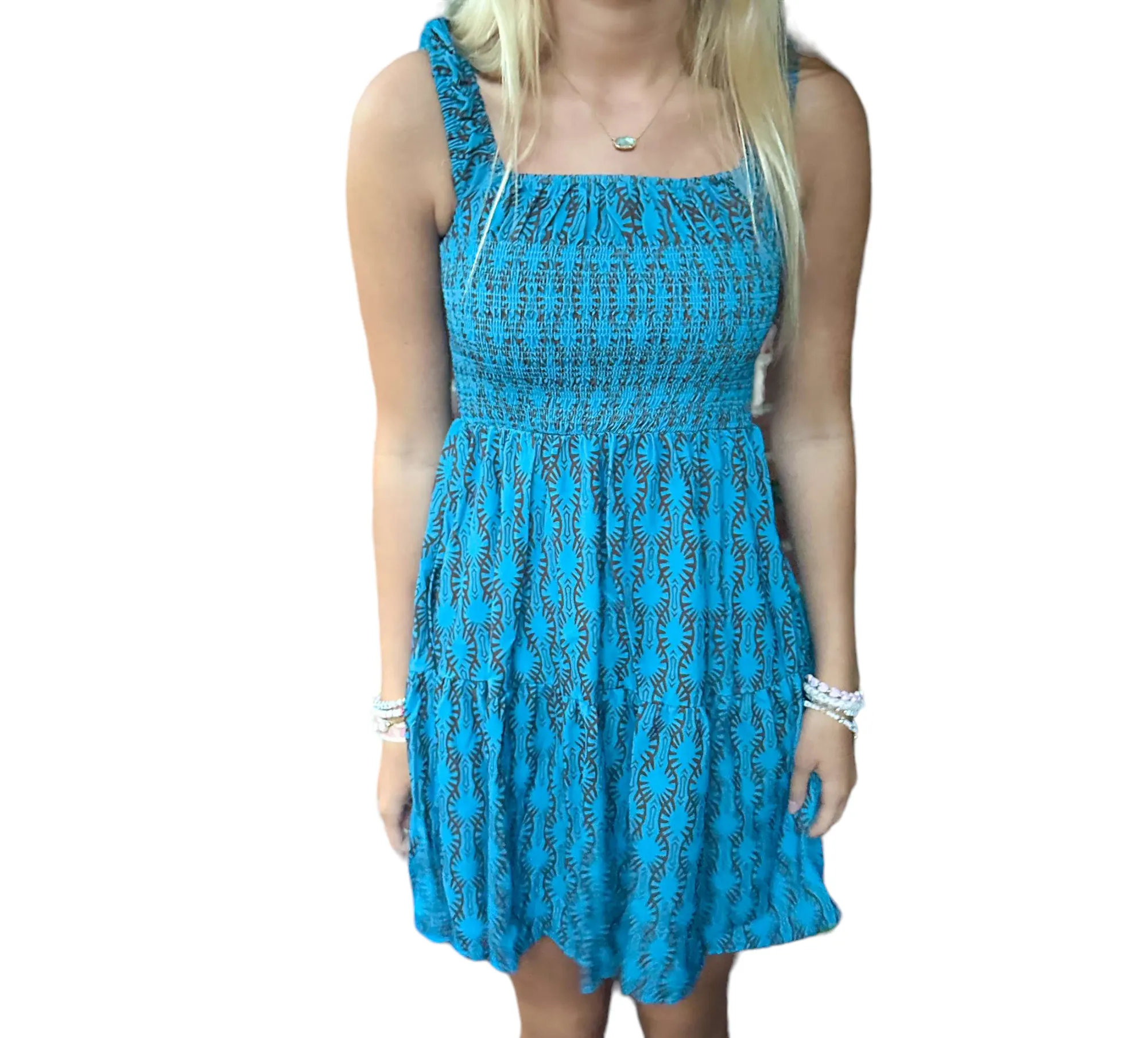 Floral Bliss: Sleeveless Blue Dress