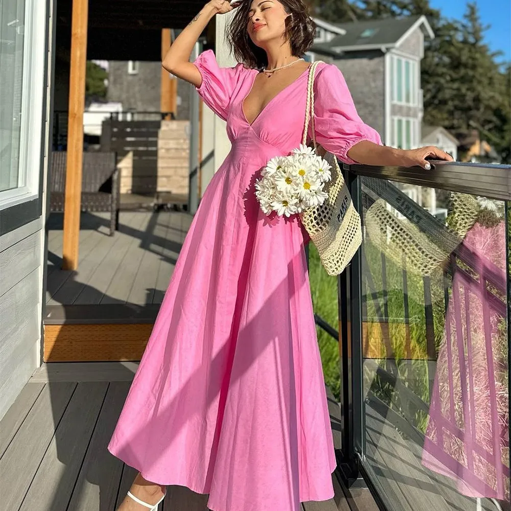 Flytonn-Black Friday Sale - Women's Puff Sleeve Chic Trendy Elegant Summer Loose Casual Dress
