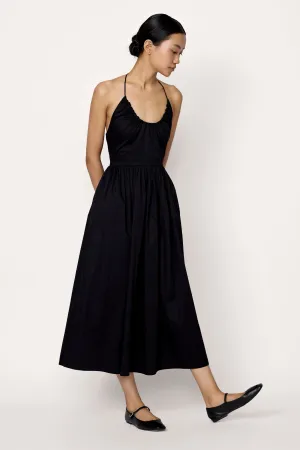 Halter Midi Dress - Black Poplin
