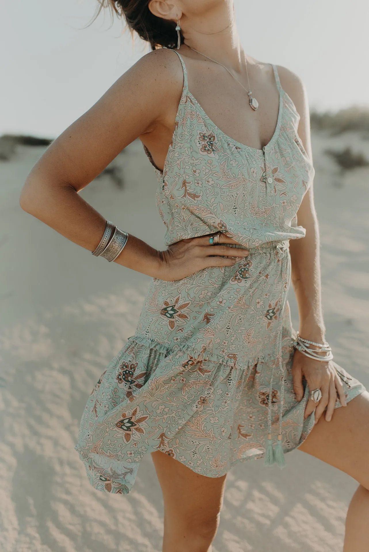 Harlow Mini Sundress - soft turquoise