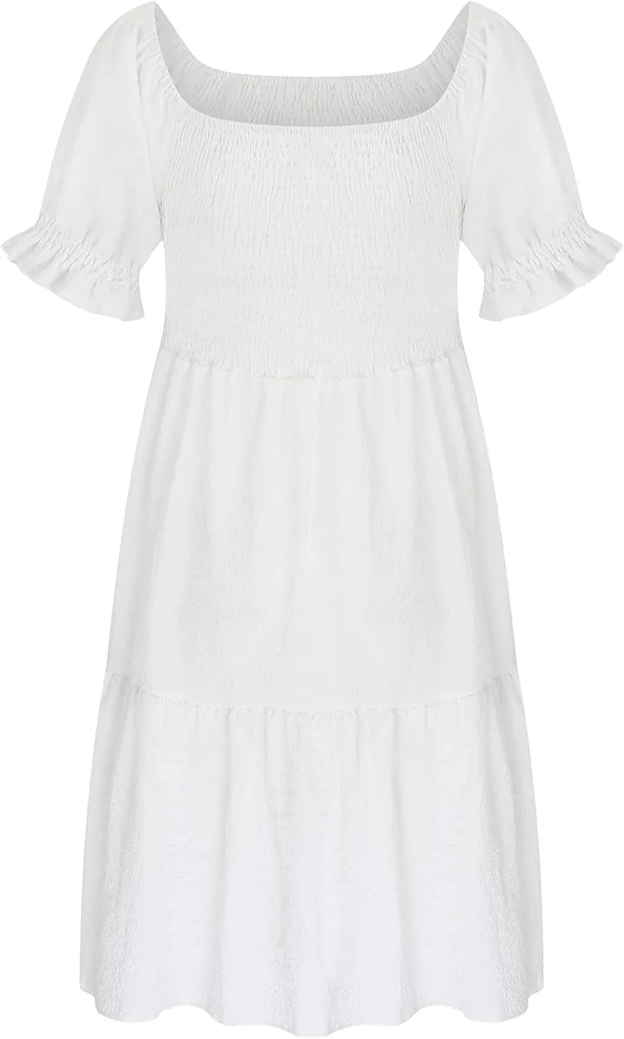 hlysgo Mini Dress for Women Cute Off Shoulder Short Sleeve Smocked Dresses Summer Casual Loose Fit A-Line Flowy Beach Dress