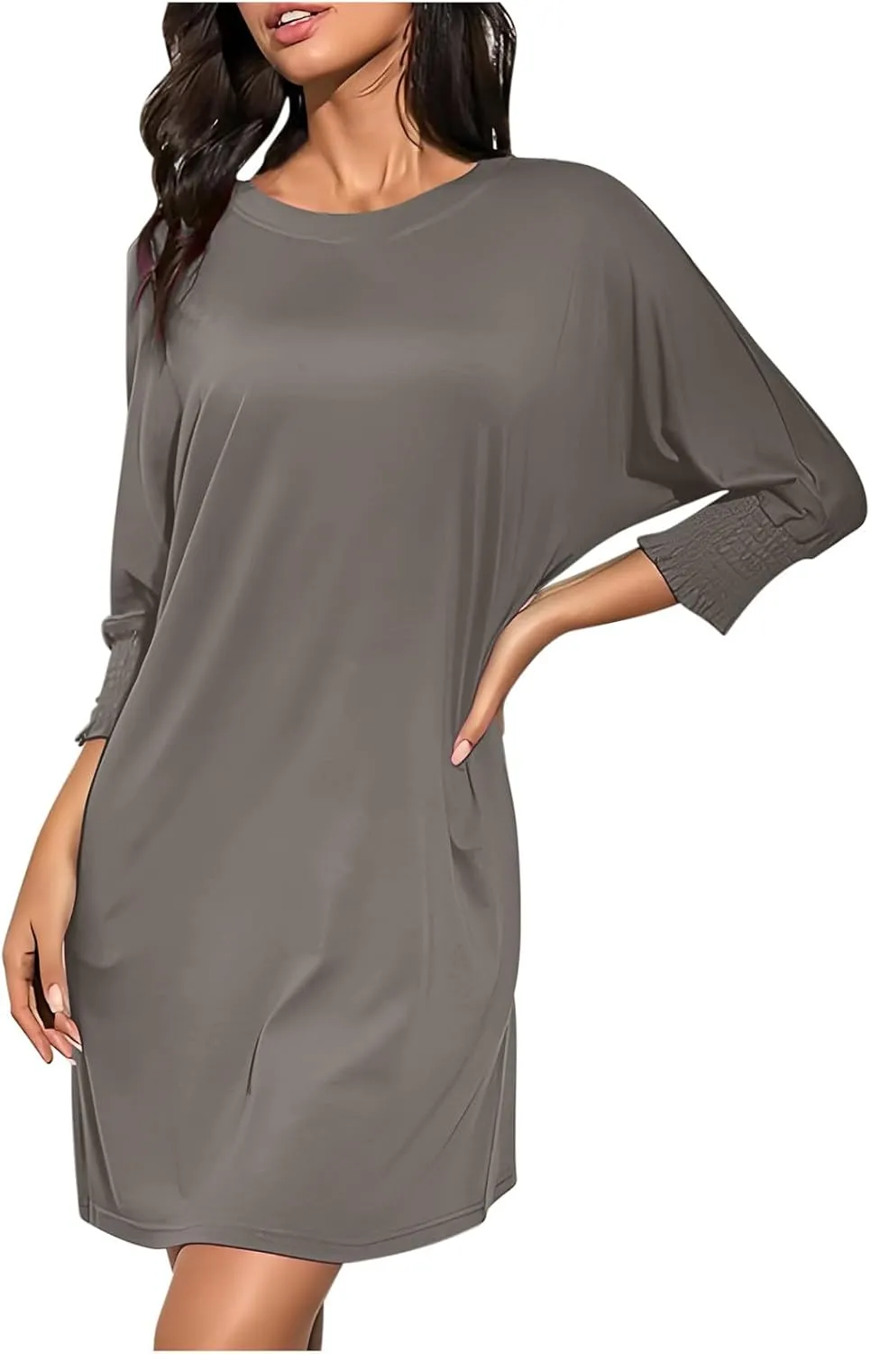 hlysgo Womens Summer Dresses 2025 Trendy 3/4 Sleeve Crew Neck Mini Dress Casual Loose Fit Knee Length Dress for Teen Girls