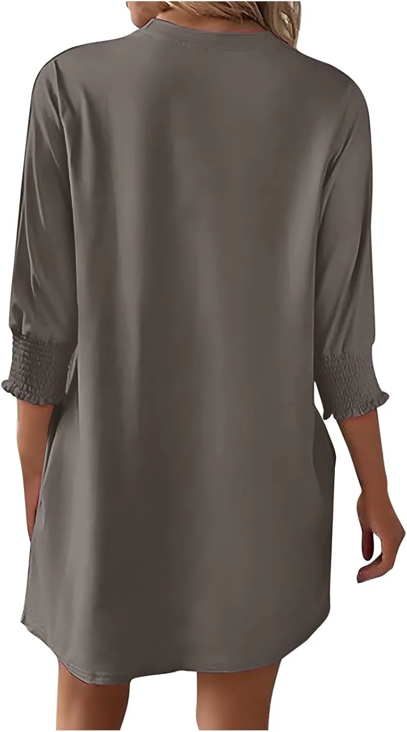 hlysgo Womens Summer Dresses 2025 Trendy 3/4 Sleeve Crew Neck Mini Dress Casual Loose Fit Knee Length Dress for Teen Girls