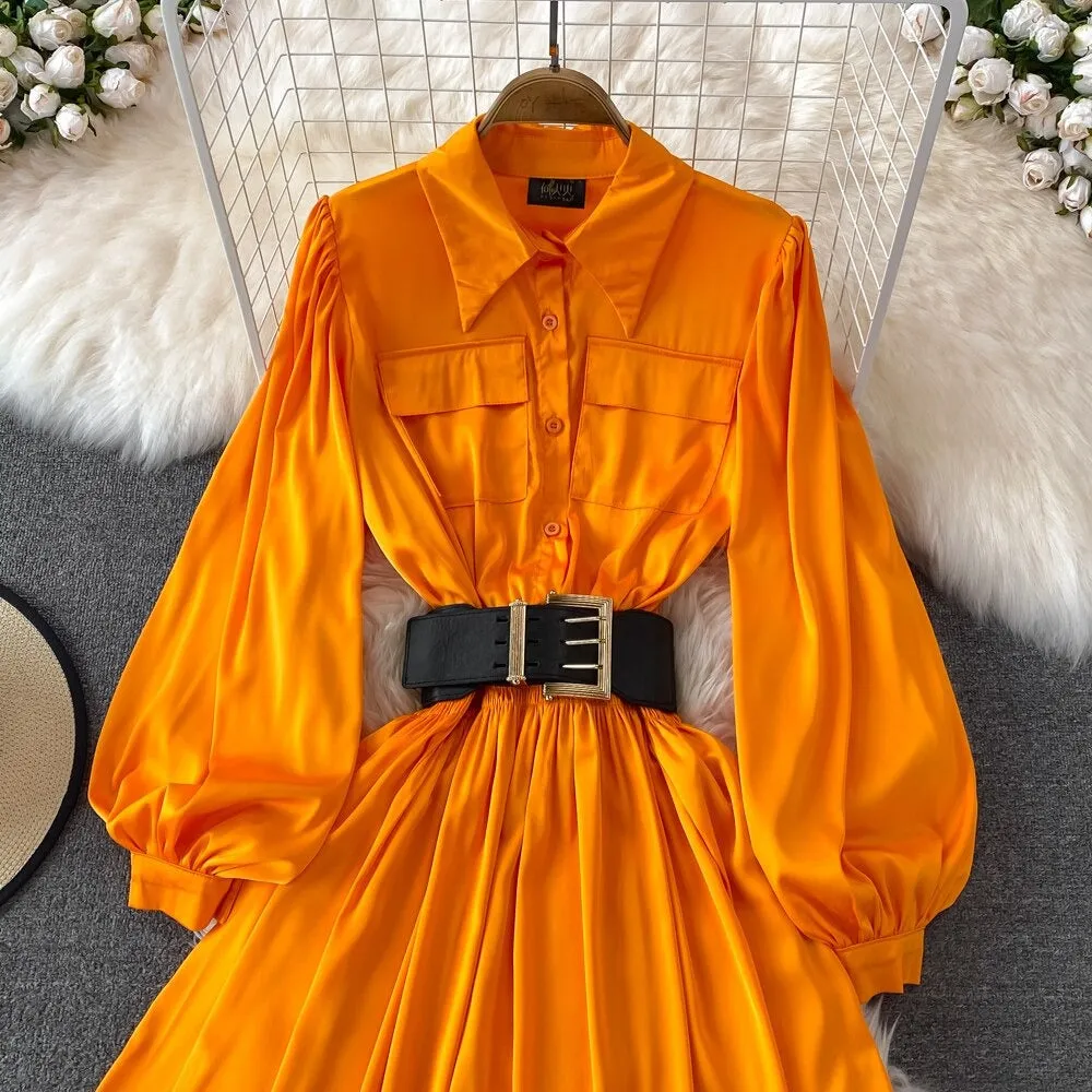 Jane Retro Style High Waisted Lapel Dress