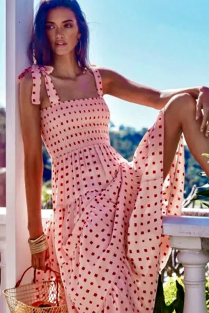 Katie Smocked Maxi Dress: Pink