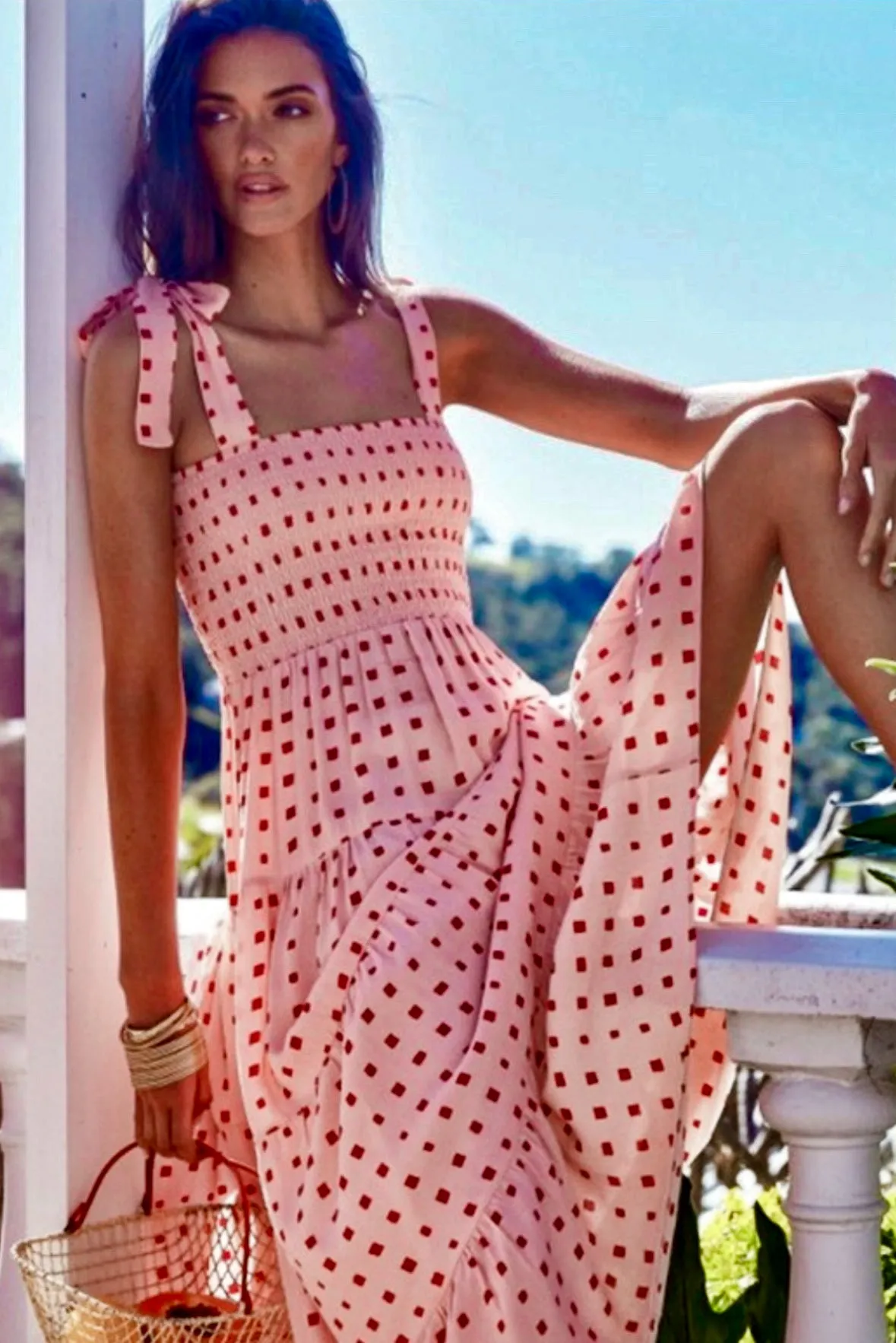 Katie Smocked Maxi Dress: Pink