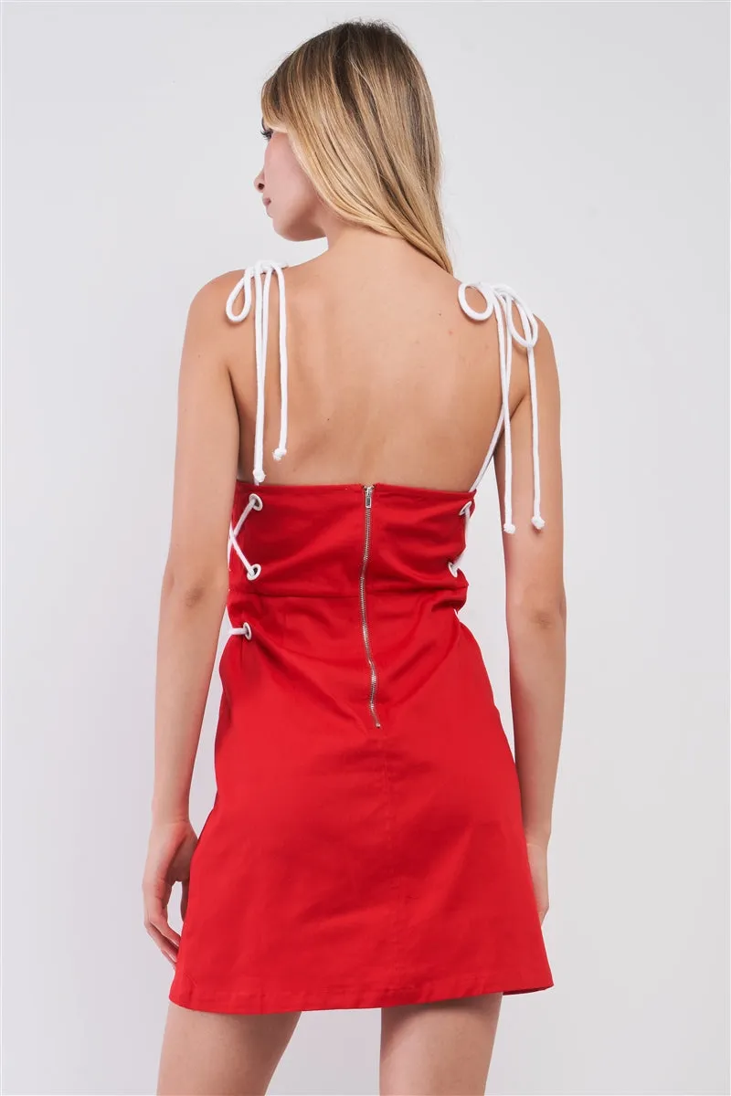 Lace-up Straps Sleeveless Square Neck Fitted Mini Dress