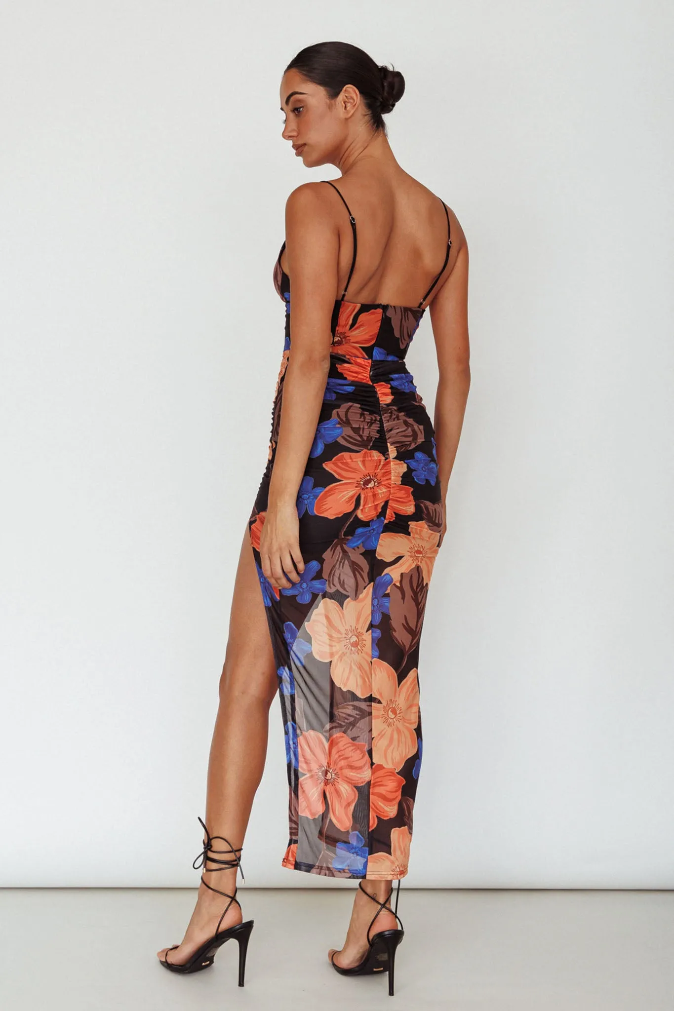 Lake Como Fitted Bodice Side Split Dress Black/Orange