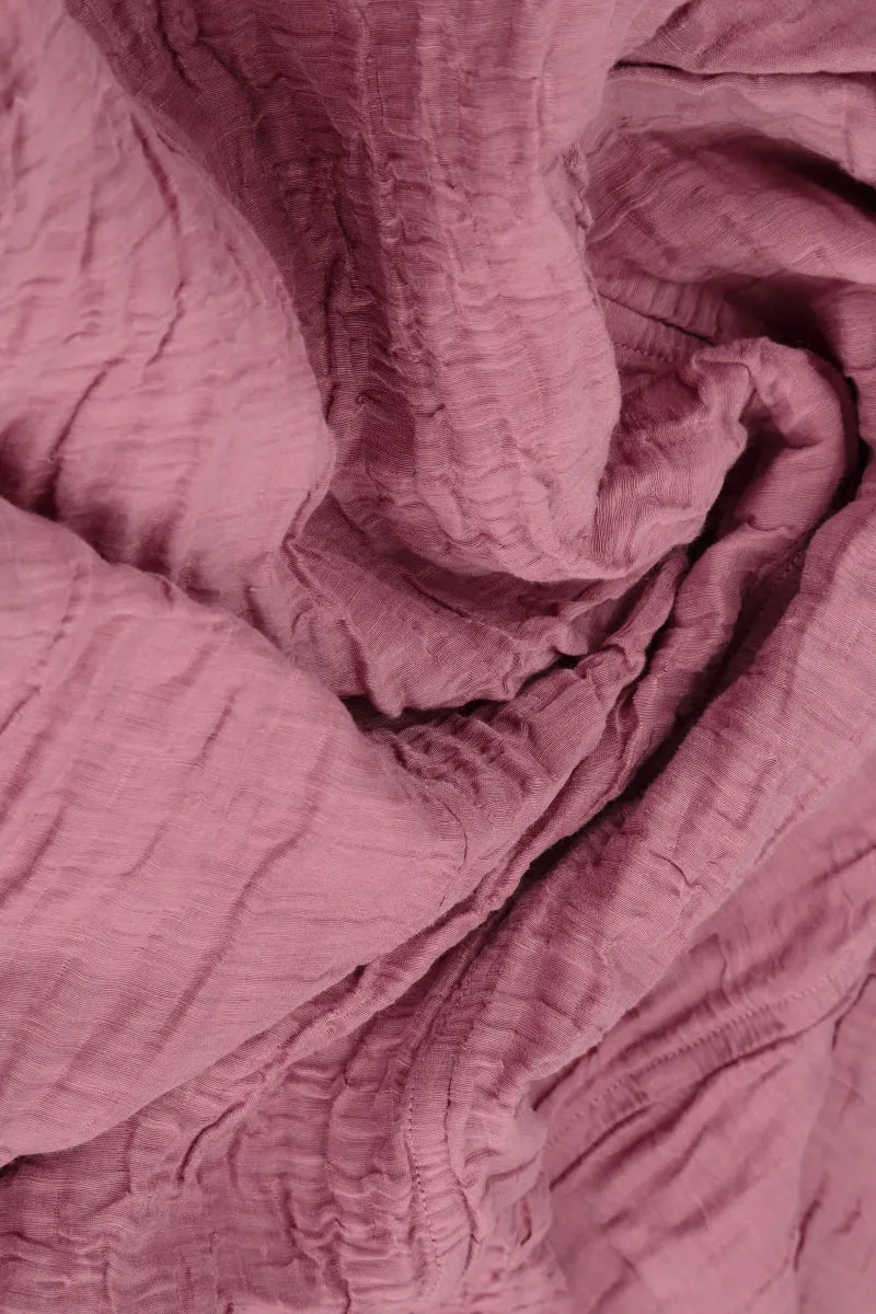 Long Sleeves Balloon Crinkled Mauve Taupe Silk Linen Dress