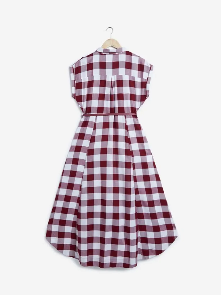 LOV Burgundy Violet High-Low Belted Shirtdress