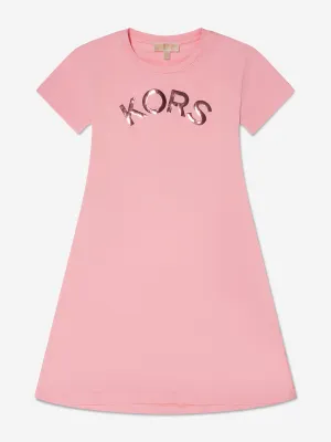 Michael Kors Girls Logo Print Dress in Pink