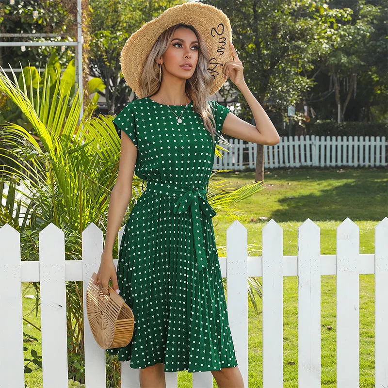 Mid-length Lace Polka Dot Fold Dress