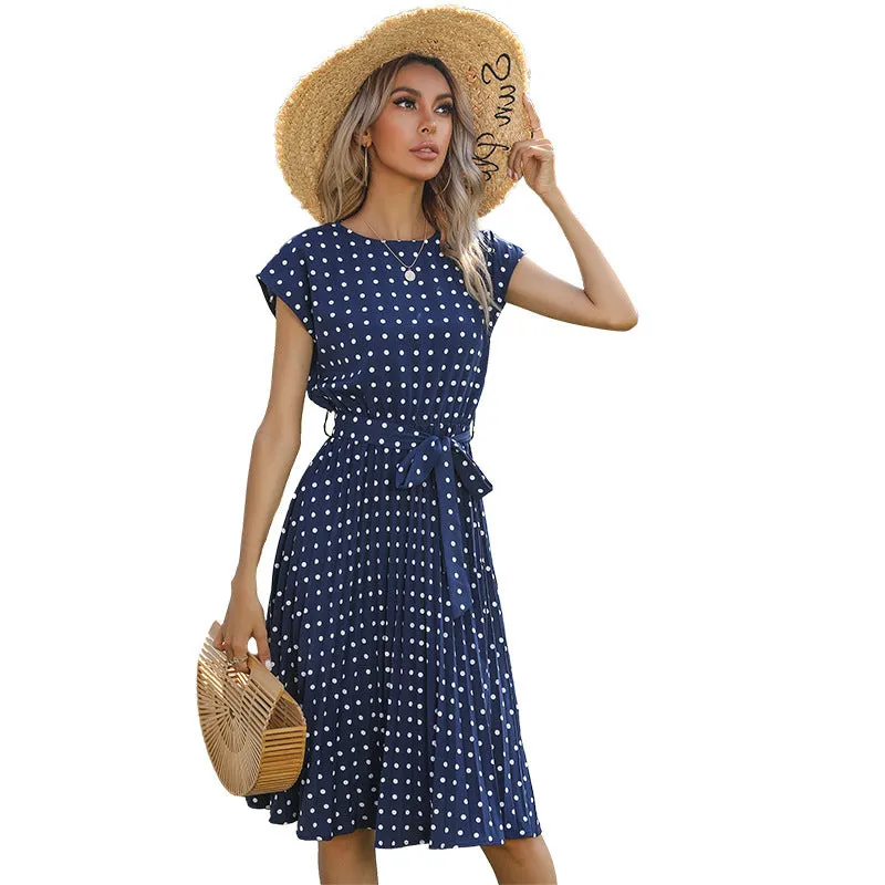 Mid-length Lace Polka Dot Fold Dress