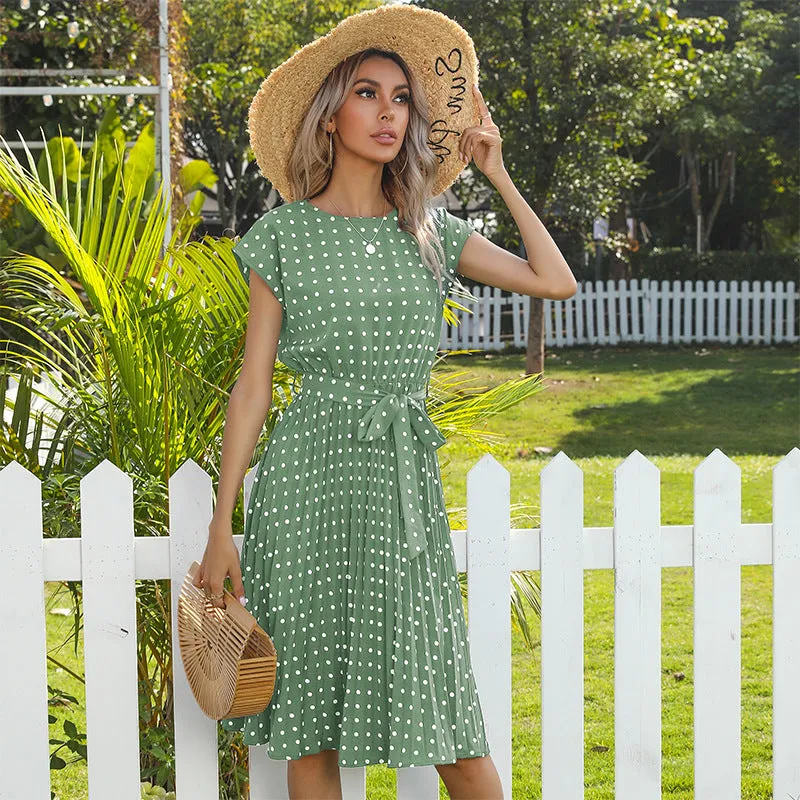 Mid-length Lace Polka Dot Fold Dress