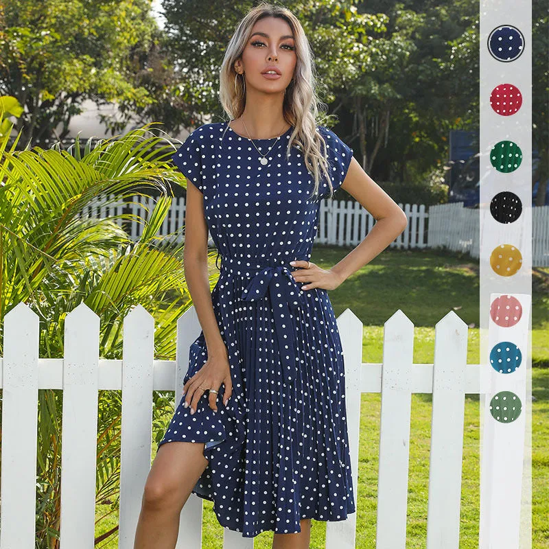 Mid-length Lace Polka Dot Fold Dress