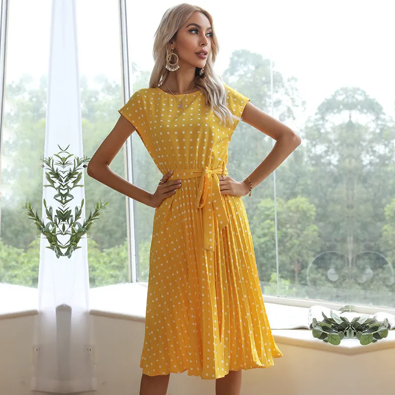 Mid-length Lace Polka Dot Fold Dress