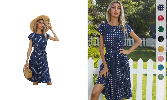 Mid-length Lace Polka Dot Fold Dress