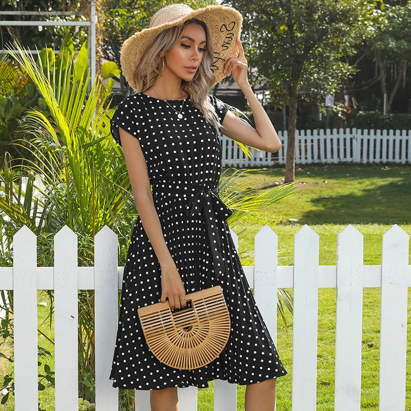 Mid-length Lace Polka Dot Fold Dress
