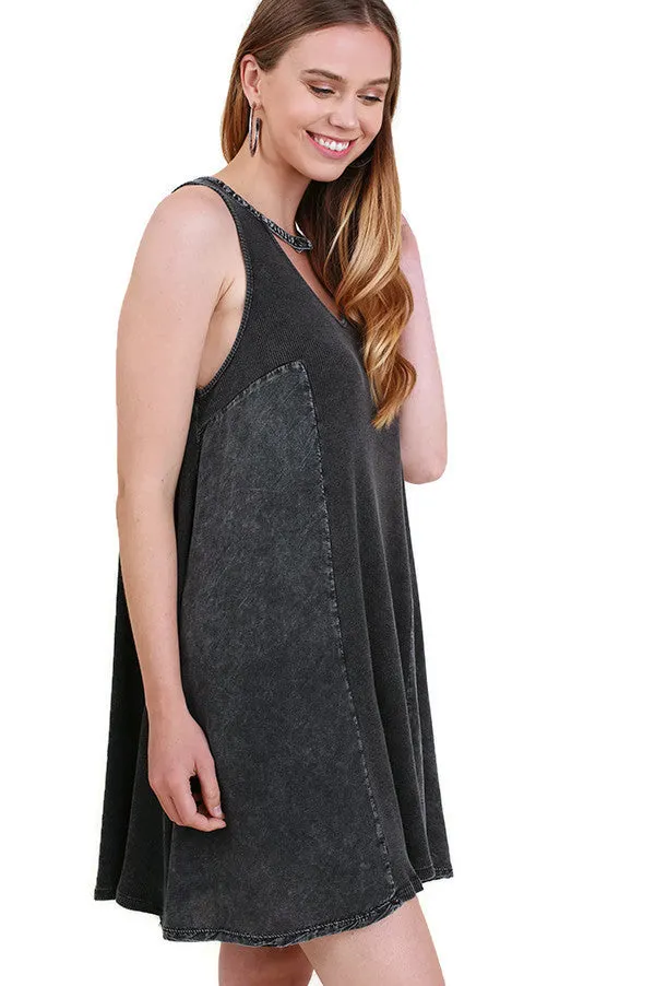 Mineral Washed Keyhole Dress, Ash