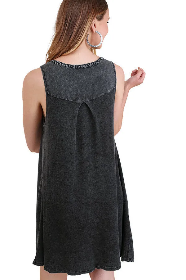 Mineral Washed Keyhole Dress, Ash