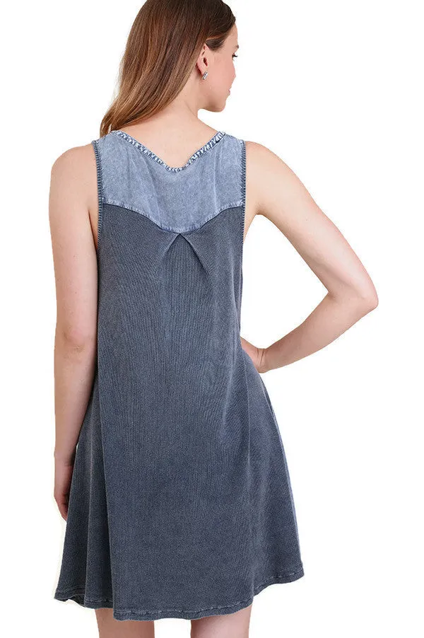 Mineral Washed Keyhole Dress, Denim