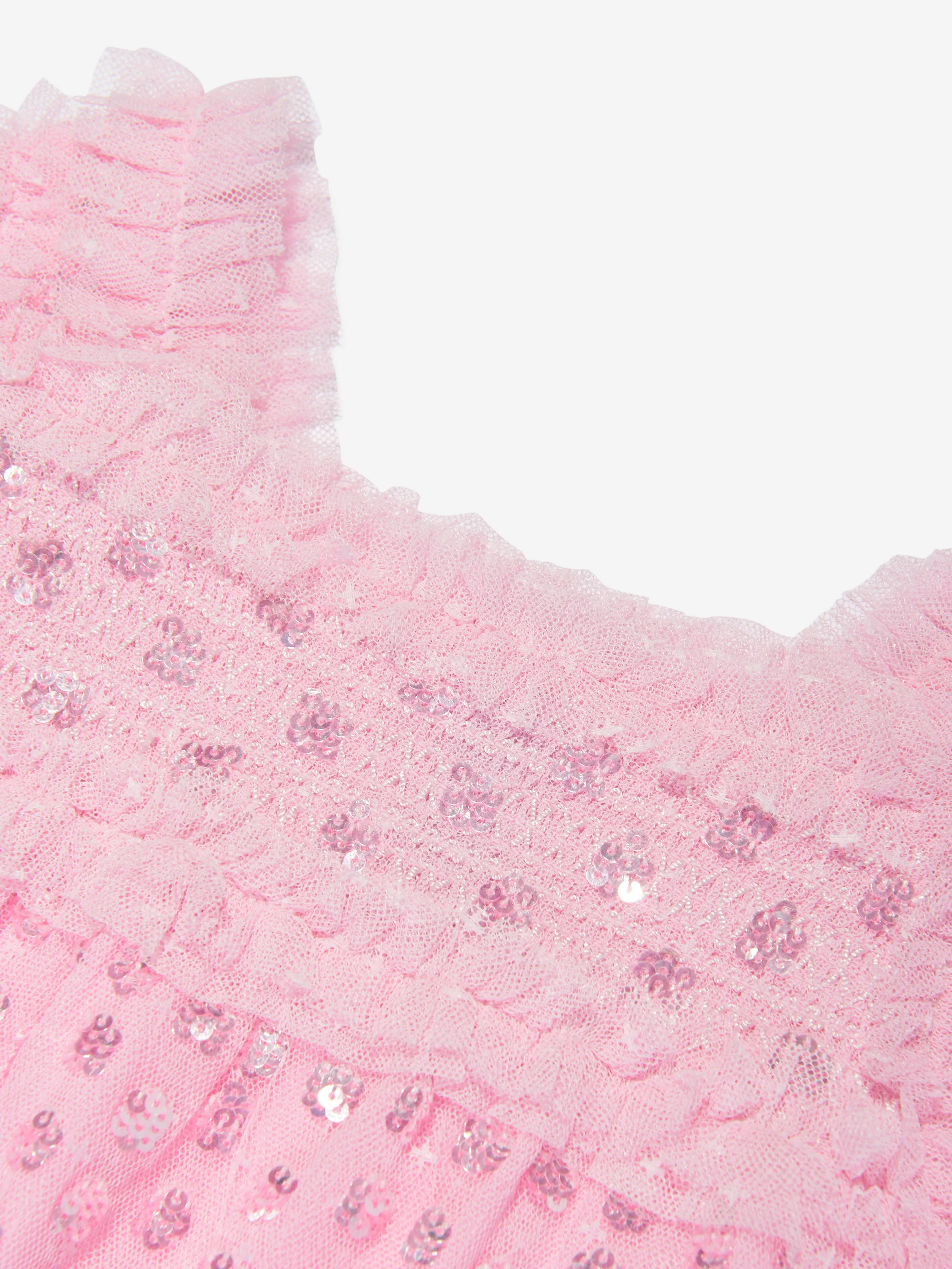 Needle & Thread Girls Raindrop Smocked Dress in Pink