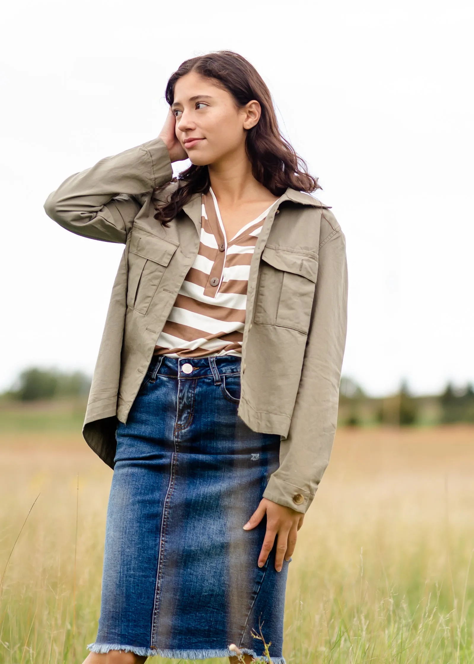 Olive Green High-Low Button Up Utility Jacket - FINAL SALE