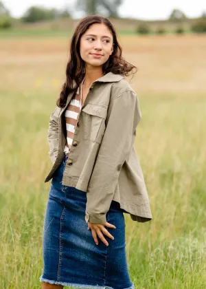 Olive Green High-Low Button Up Utility Jacket - FINAL SALE