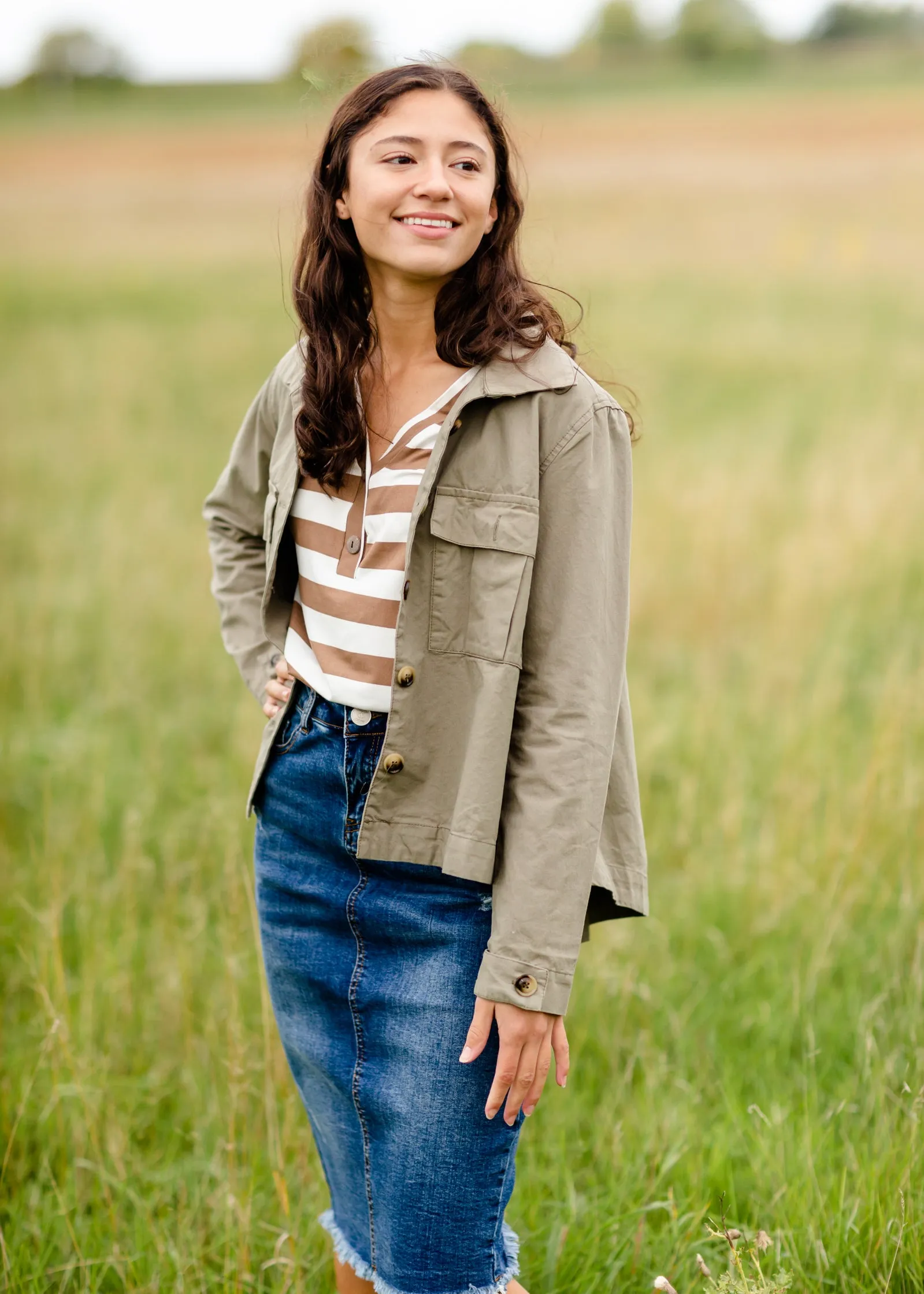 Olive Green High-Low Button Up Utility Jacket - FINAL SALE
