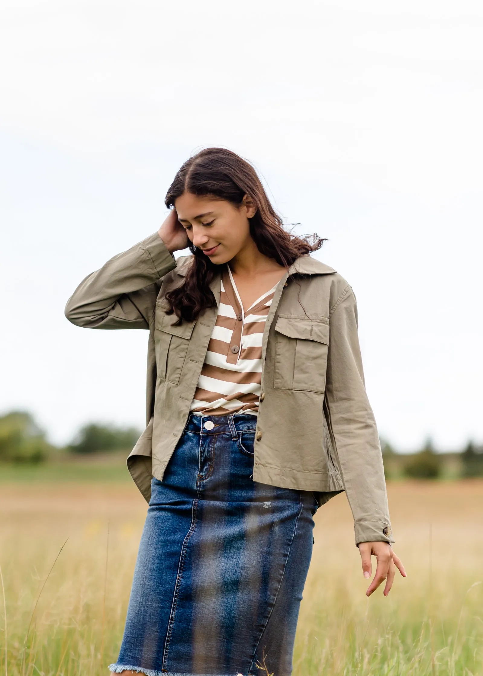 Olive Green High-Low Button Up Utility Jacket - FINAL SALE
