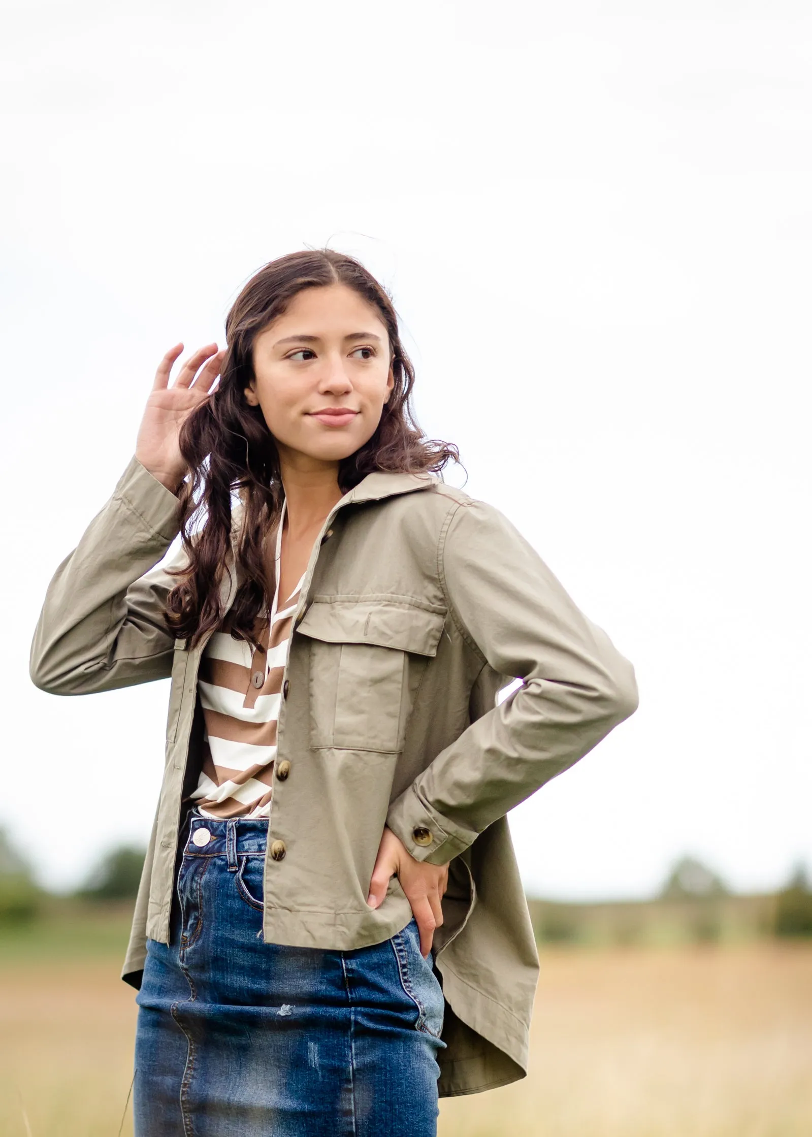 Olive Green High-Low Button Up Utility Jacket - FINAL SALE