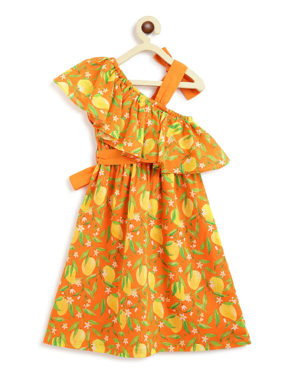 One Shoulder Mango Dress-Orange
