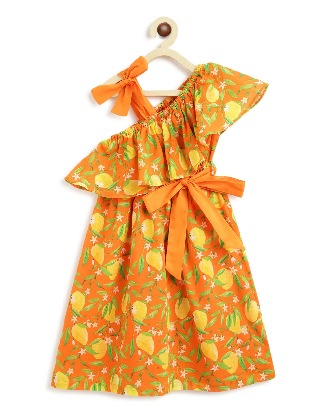 One Shoulder Mango Dress-Orange