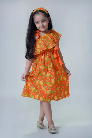 One Shoulder Mango Dress-Orange