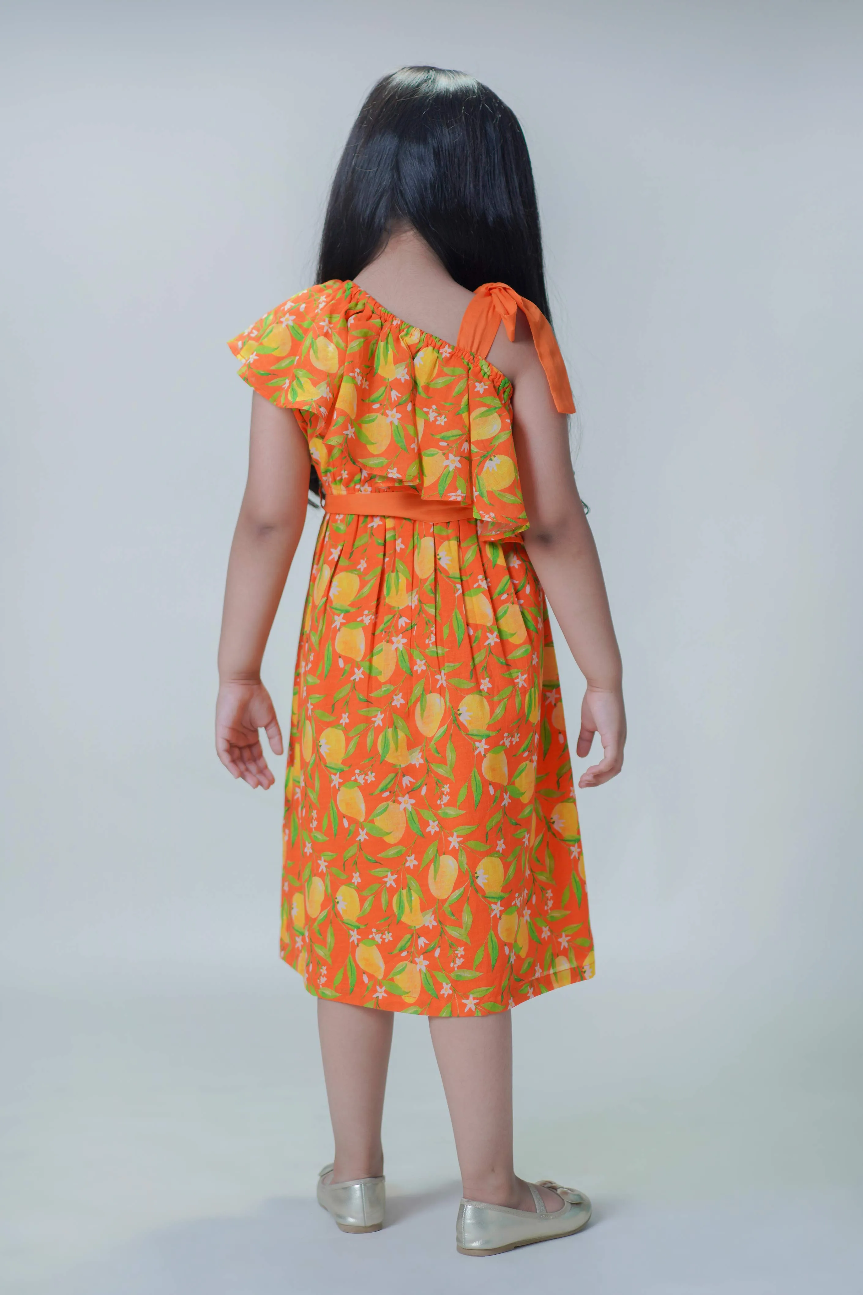 One Shoulder Mango Dress-Orange