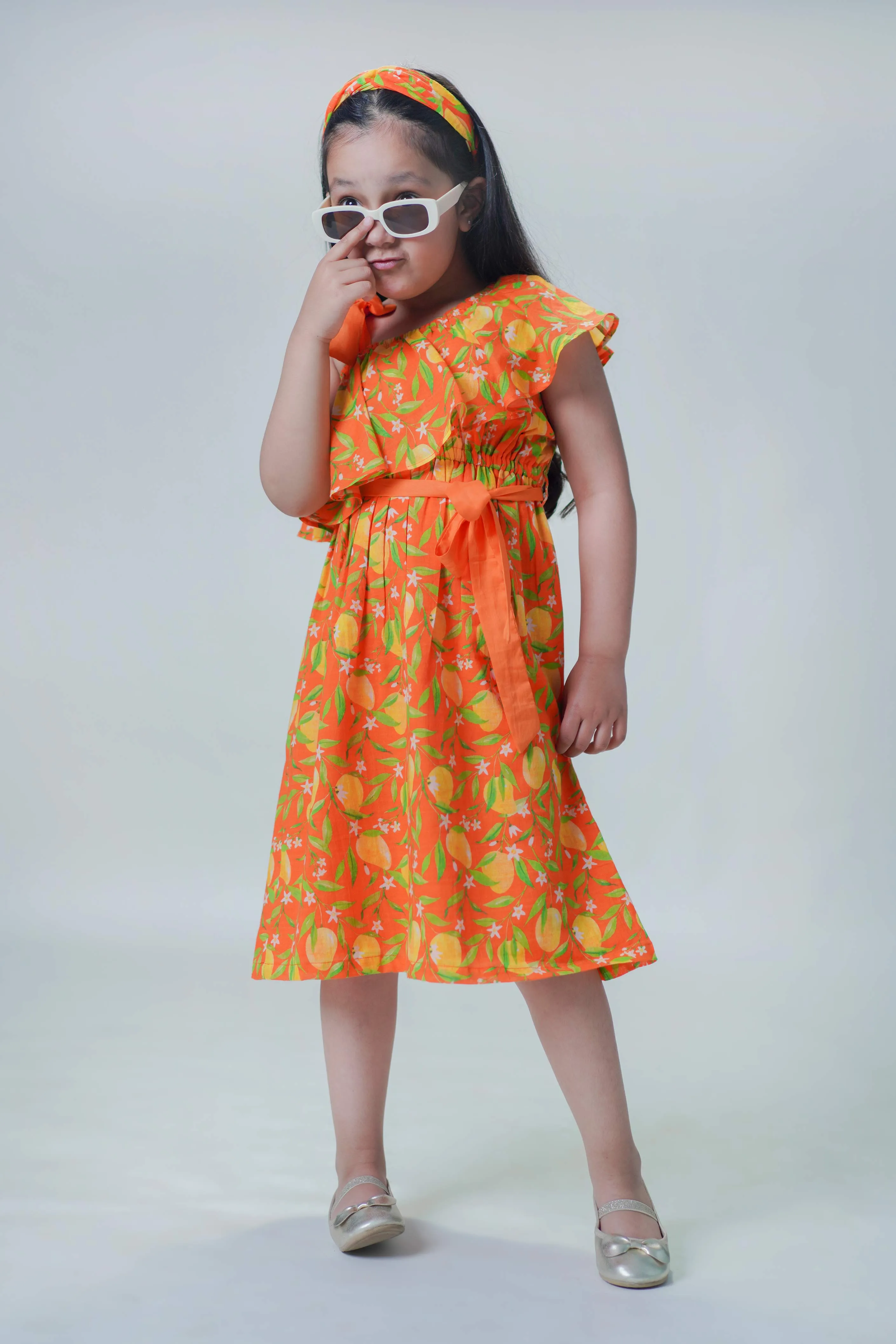 One Shoulder Mango Dress-Orange