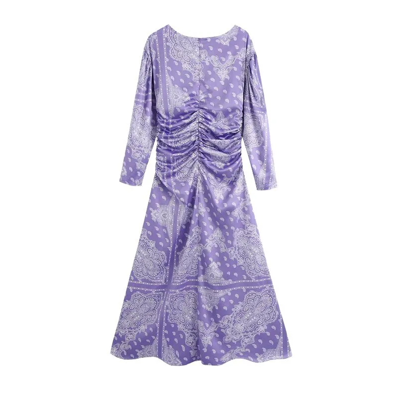 PAISLEY PRINT PLEATED MIDI DRESS