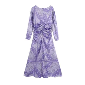 PAISLEY PRINT PLEATED MIDI DRESS
