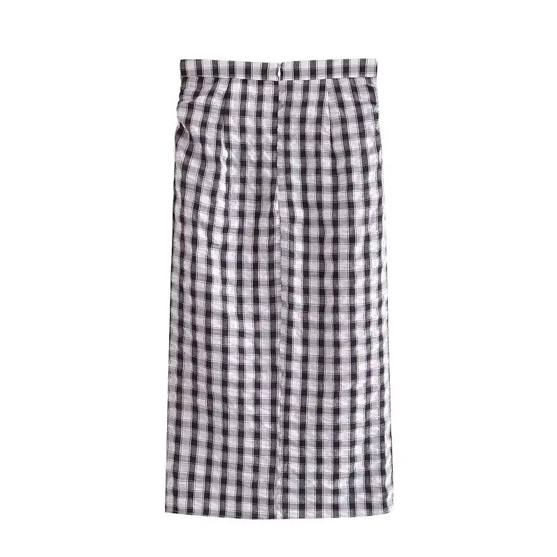 PLEATED CHECK MIDI SKIRT