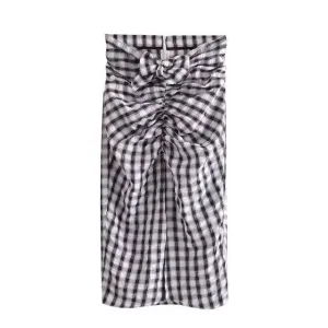 PLEATED CHECK MIDI SKIRT