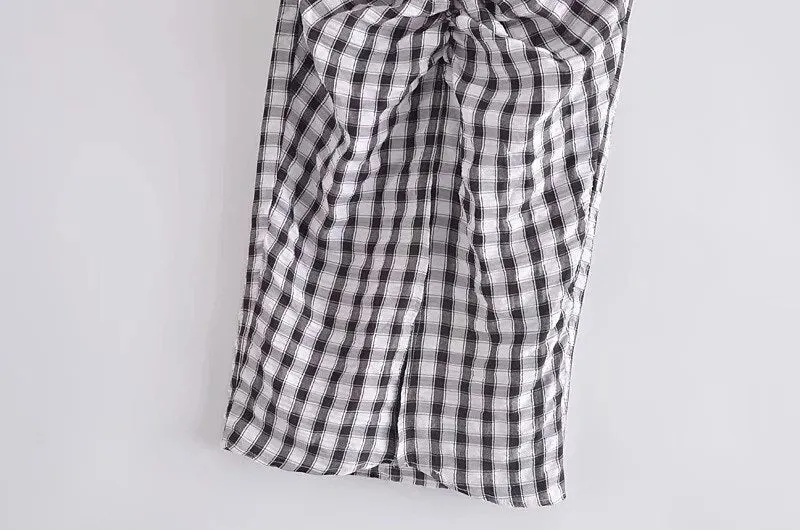 PLEATED CHECK MIDI SKIRT