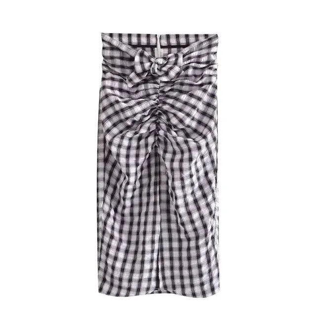 PLEATED CHECK MIDI SKIRT