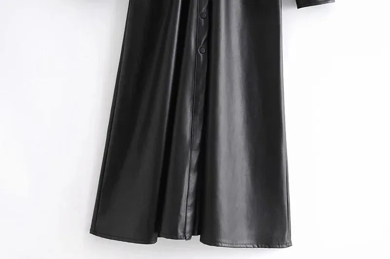 PLEATED LEATHER MIDI DRESS